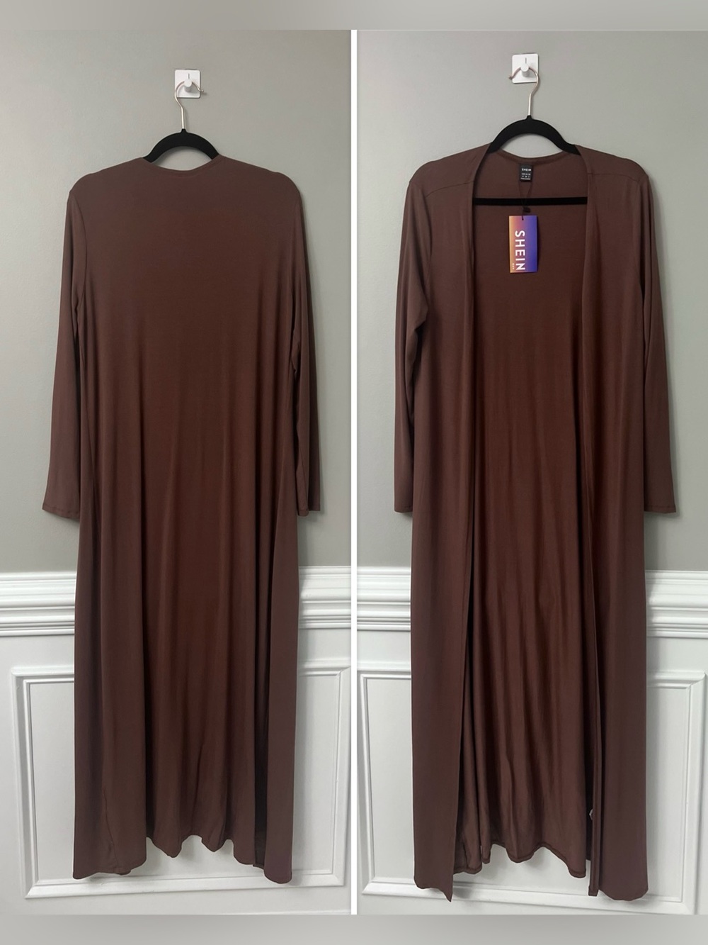 NWT Chocolate Brown Open Front Maxi Duster